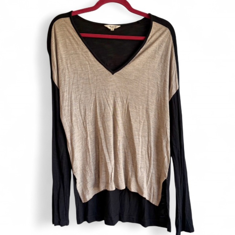 Madewell V Neck Colorblock Long Sleeve Tee Shirt Size M